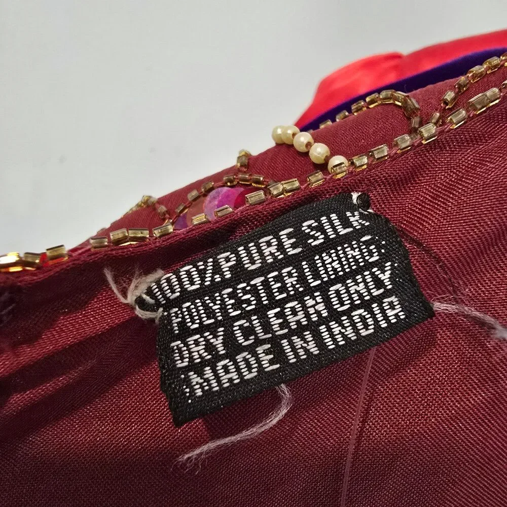 Vintage Silk Burgundy Beaded Sequined Midi Dress Size M - Picture 8 of 9